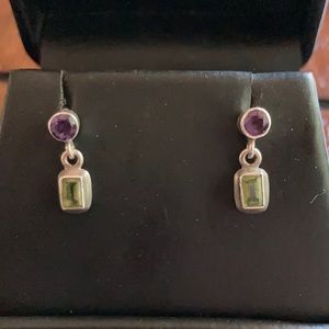 Sterling silver purple and green earrings